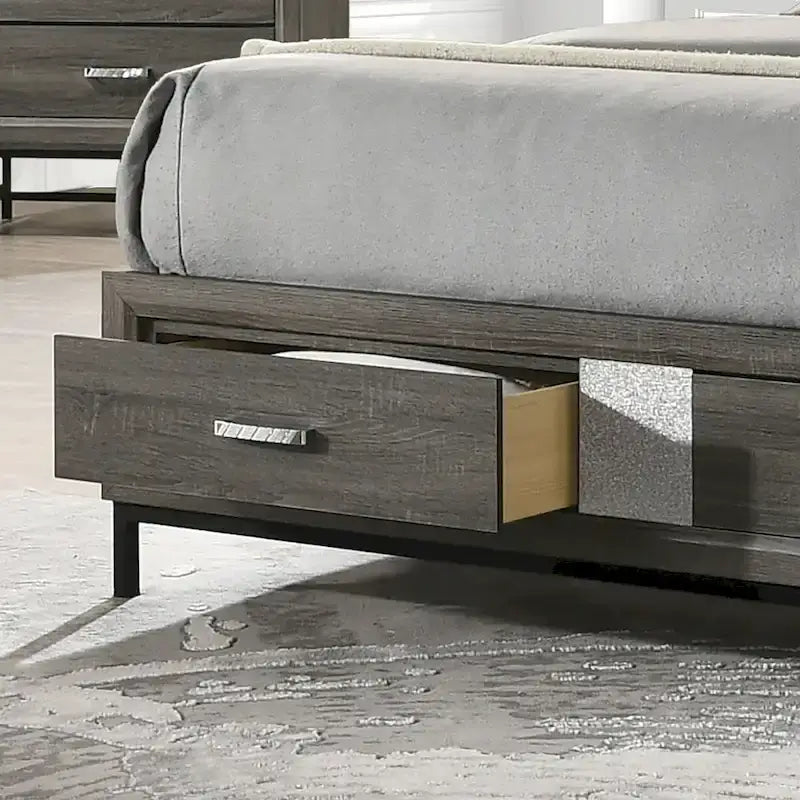 Lit Plateforme Gris Chevron avec Tiroirs de Rangement | Lit King / Queen / Double | 1 à 2 Personnes