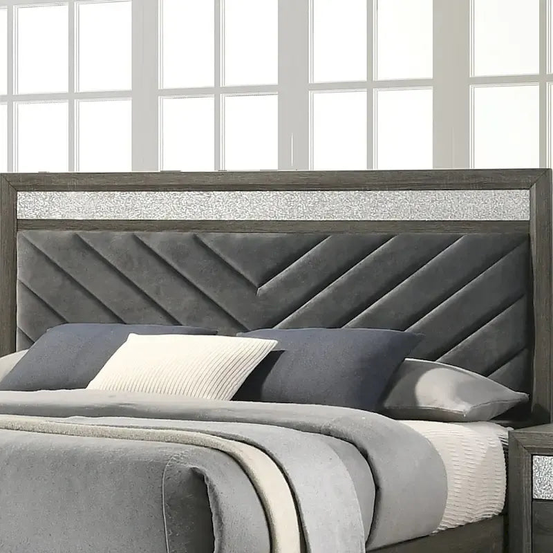 Lit Plateforme Gris Chevron avec Tiroirs de Rangement | Lit King / Queen / Double | 1 à 2 Personnes