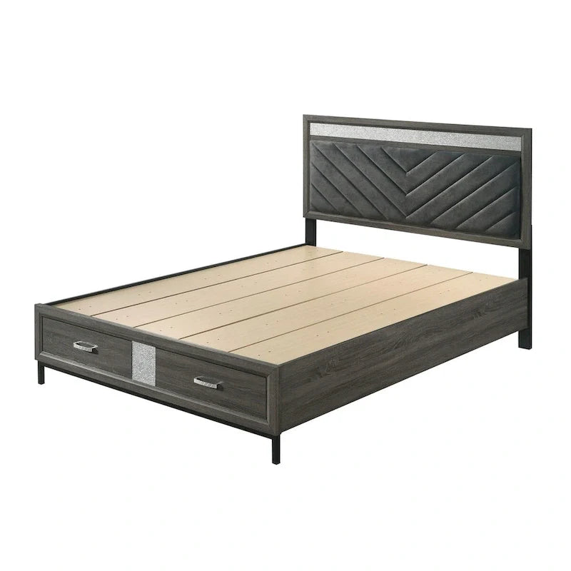 Lit Plateforme Gris Chevron avec Tiroirs de Rangement | Lit King / Queen / Double | 1 à 2 Personnes