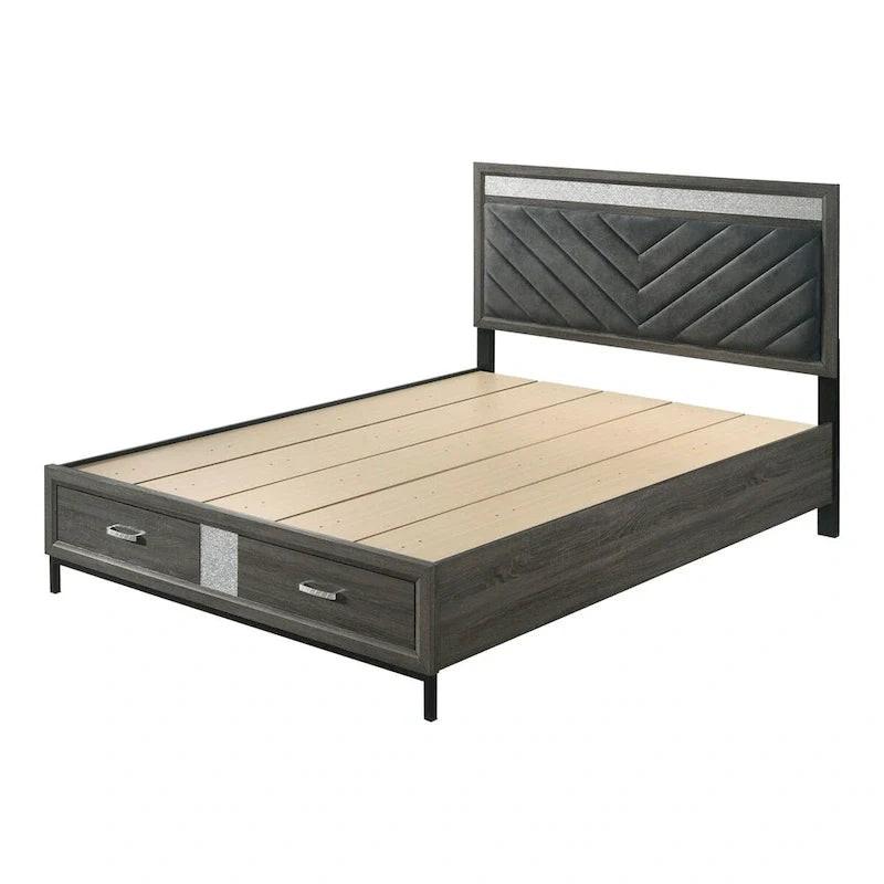 Lit Plateforme Gris Chevron avec Tiroirs de Rangement | Lit King / Queen / Double | 1 à 2 Personnes