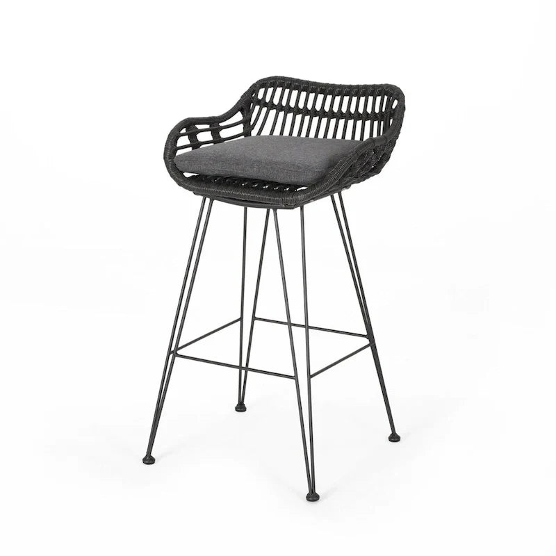Oaks Aura 30-inch Modern Wood and Metal Patio Stool, Industrial Farmhouse Style Barstools, Set of 2