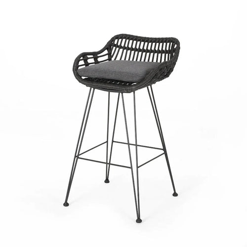 Oaks Aura 30-inch Modern Wood and Metal Patio Stool, Industrial Farmhouse Style Barstools, Set of 2