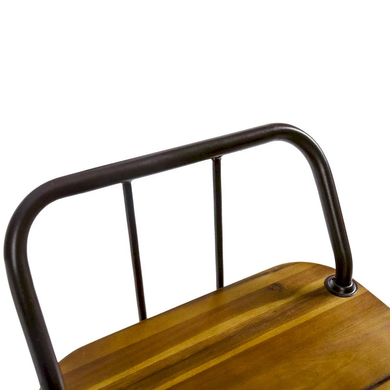 Tabourets de bar d'extérieur 30" - Lot de 2, Gris/Naturel/Marron, Style Ferme Industrielle, Bois d'Acacia & Fer
