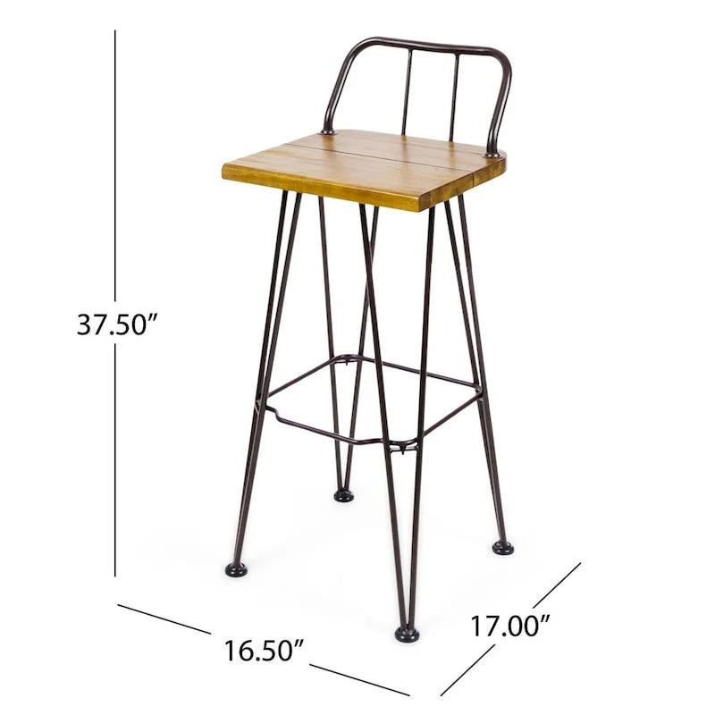 Tabourets de bar d'extérieur 30" - Lot de 2, Gris/Naturel/Marron, Style Ferme Industrielle, Bois d'Acacia & Fer