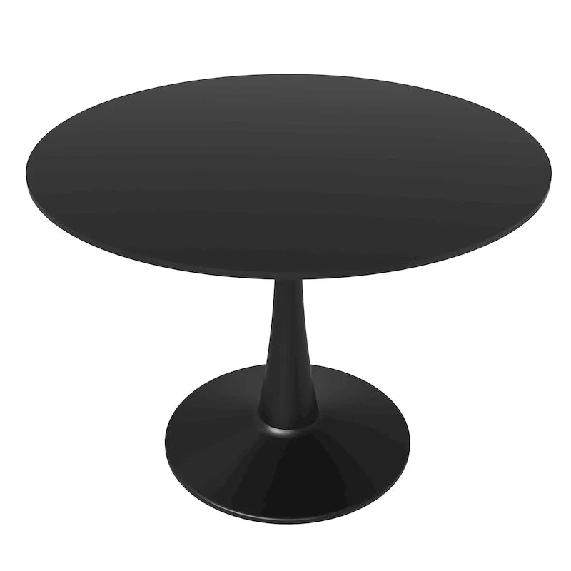 Table à manger ronde sur pied pour 4 personnes, noire / blanche / blanc veiné, plateau en MDF