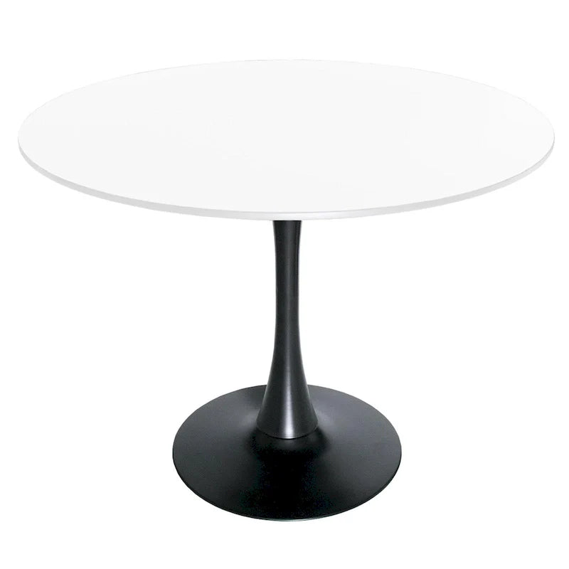Table à manger ronde sur pied pour 4 personnes, noire / blanche / blanc veiné, plateau en MDF