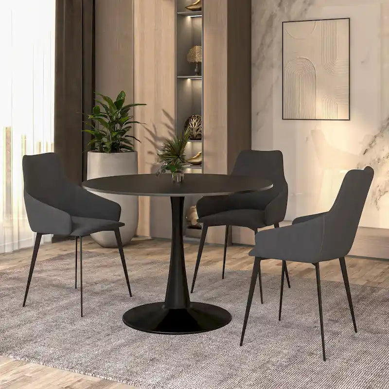 Table à manger ronde sur pied pour 4 personnes, noire / blanche / blanc veiné, plateau en MDF