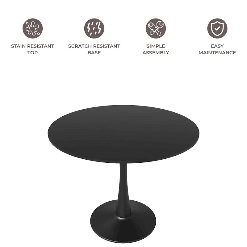Table à manger ronde sur pied pour 4 personnes, noire / blanche / blanc veiné, plateau en MDF