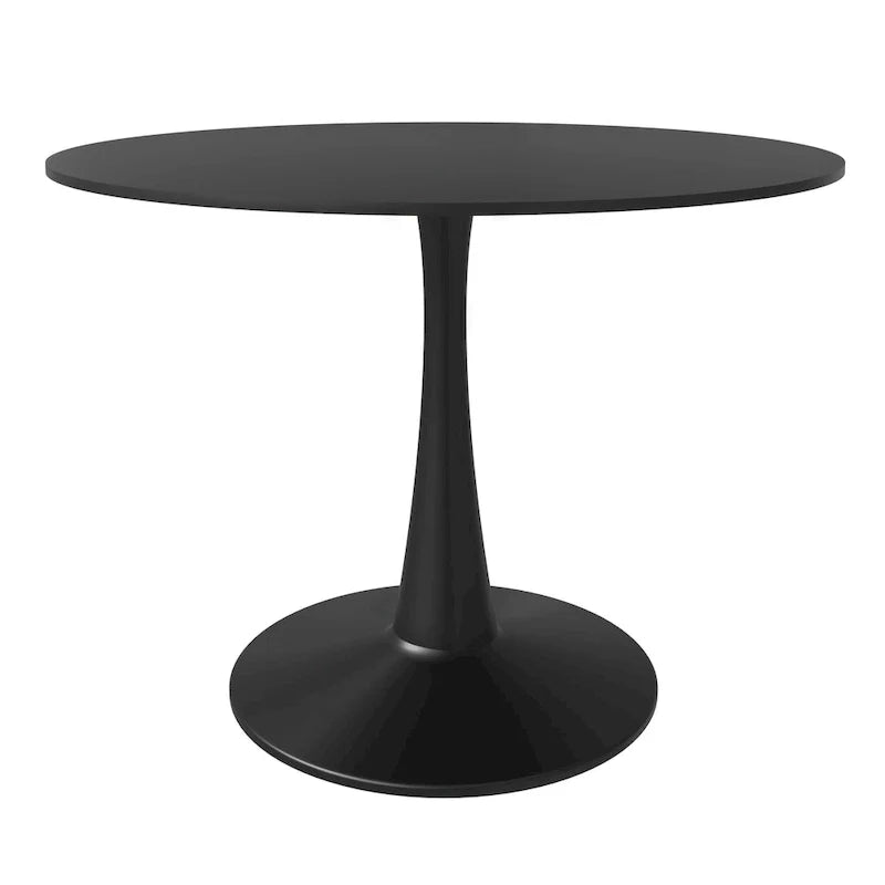 Table à manger ronde sur pied pour 4 personnes, noire / blanche / blanc veiné, plateau en MDF
