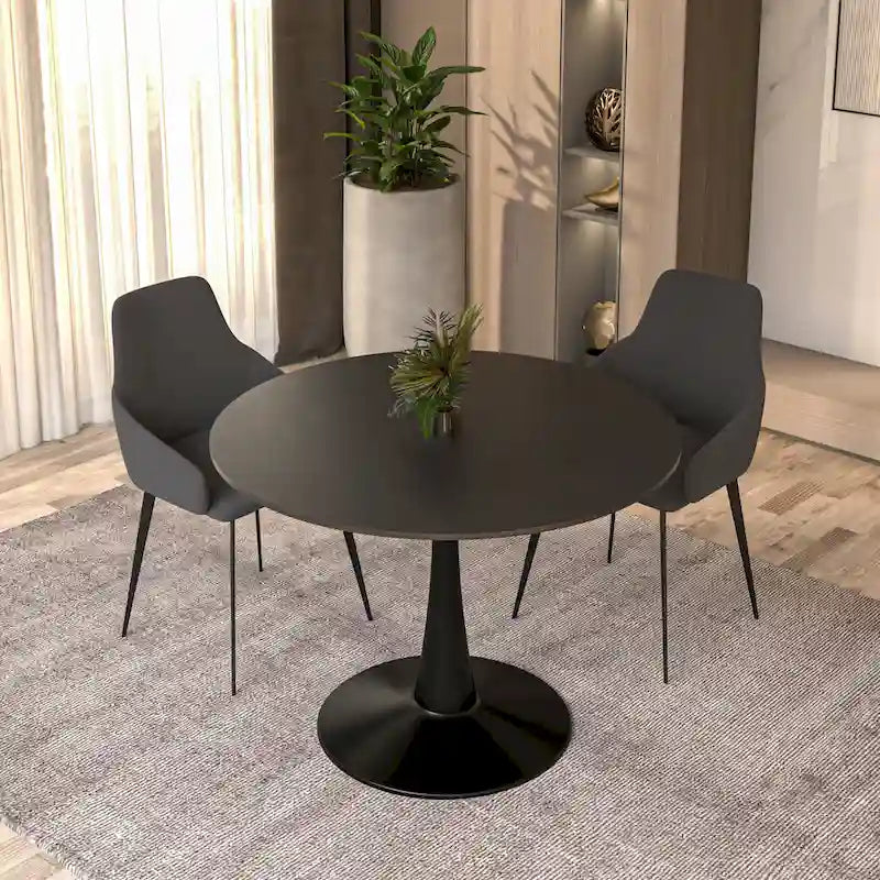 Table à manger ronde sur pied pour 4 personnes, noire / blanche / blanc veiné, plateau en MDF