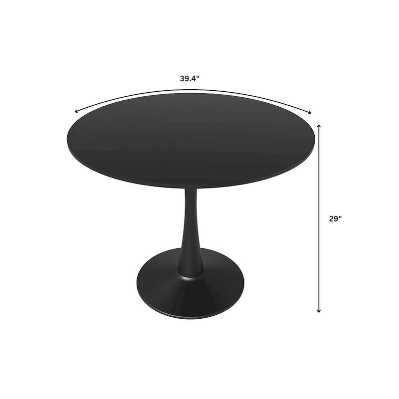 Table à manger ronde sur pied pour 4 personnes, noire / blanche / blanc veiné, plateau en MDF