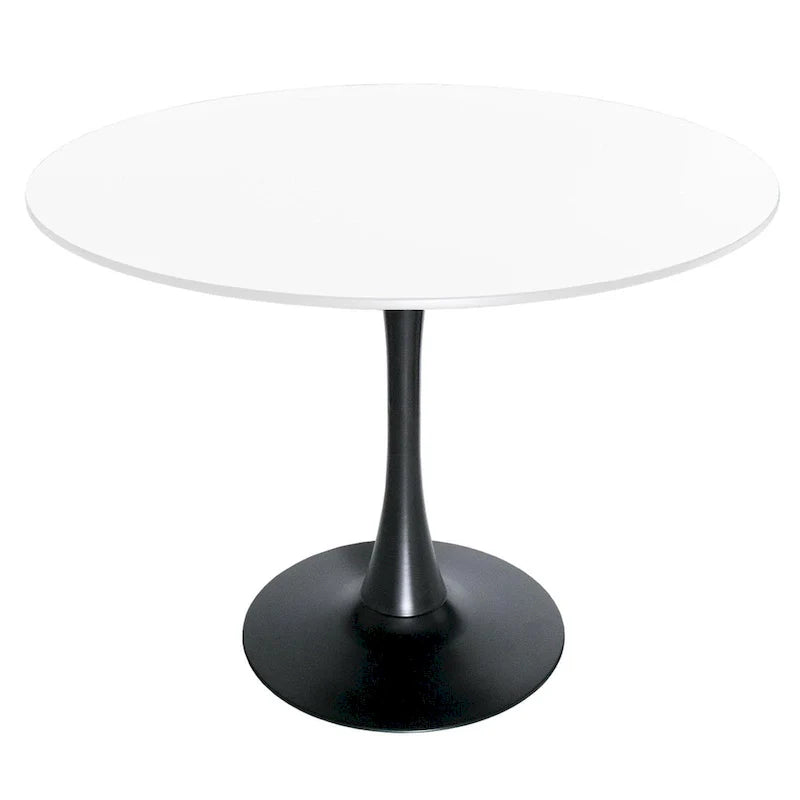 Table à manger ronde sur pied pour 4 personnes, noire / blanche / blanc veiné, plateau en MDF