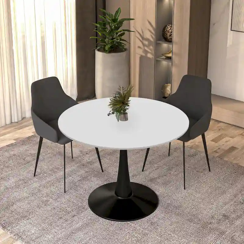 Table à manger ronde sur pied pour 4 personnes, noire / blanche / blanc veiné, plateau en MDF