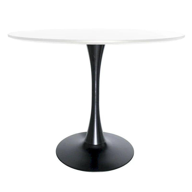 Table à manger ronde sur pied pour 4 personnes, noire / blanche / blanc veiné, plateau en MDF