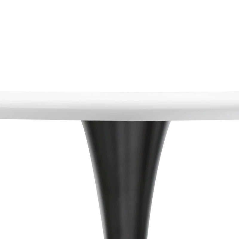 Table à manger ronde sur pied pour 4 personnes, noire / blanche / blanc veiné, plateau en MDF